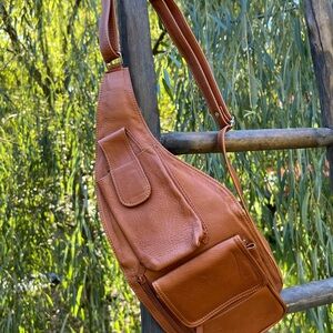 Unisex Stylish Tan Leather Sling Bag